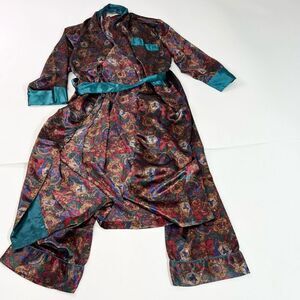 Number 1 London Robes Womens X/XL Multi-Color Paisley Waist Tie With Pants